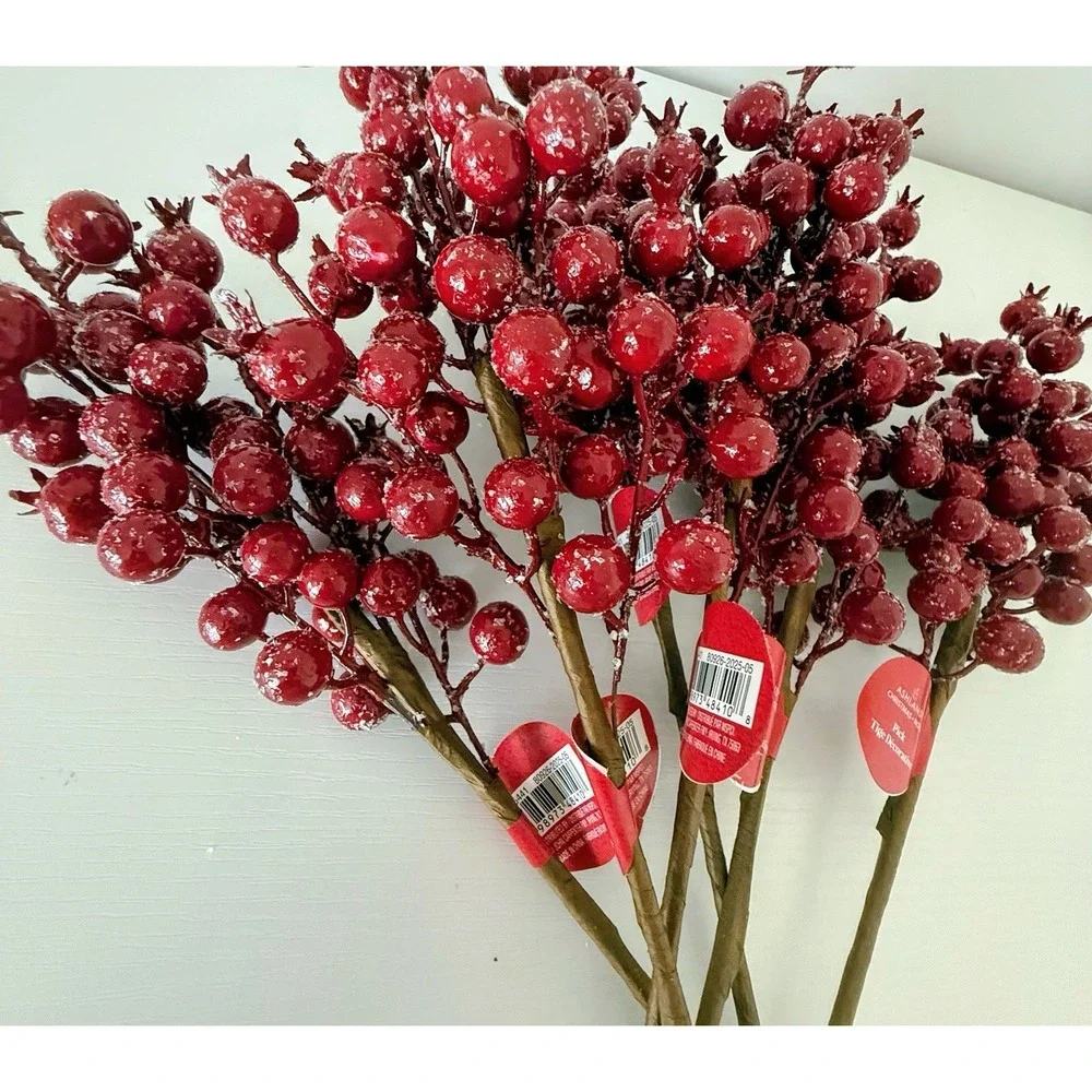 Lot of 6 Ashland Christmas Frosted Red Berry Picks Holiday Tree Wreath Decor New